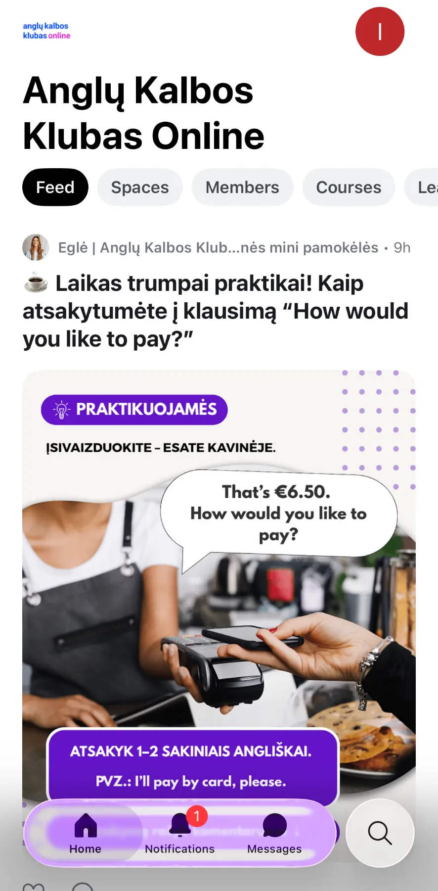 Circle programėlės naujienų srautas su klubo įrašais